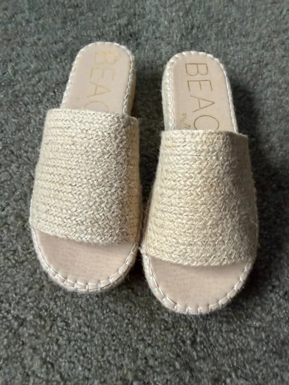BEACH BY MATISSE Natural Woven Raffia Espadrille Platform Slide Sandals Size 9W